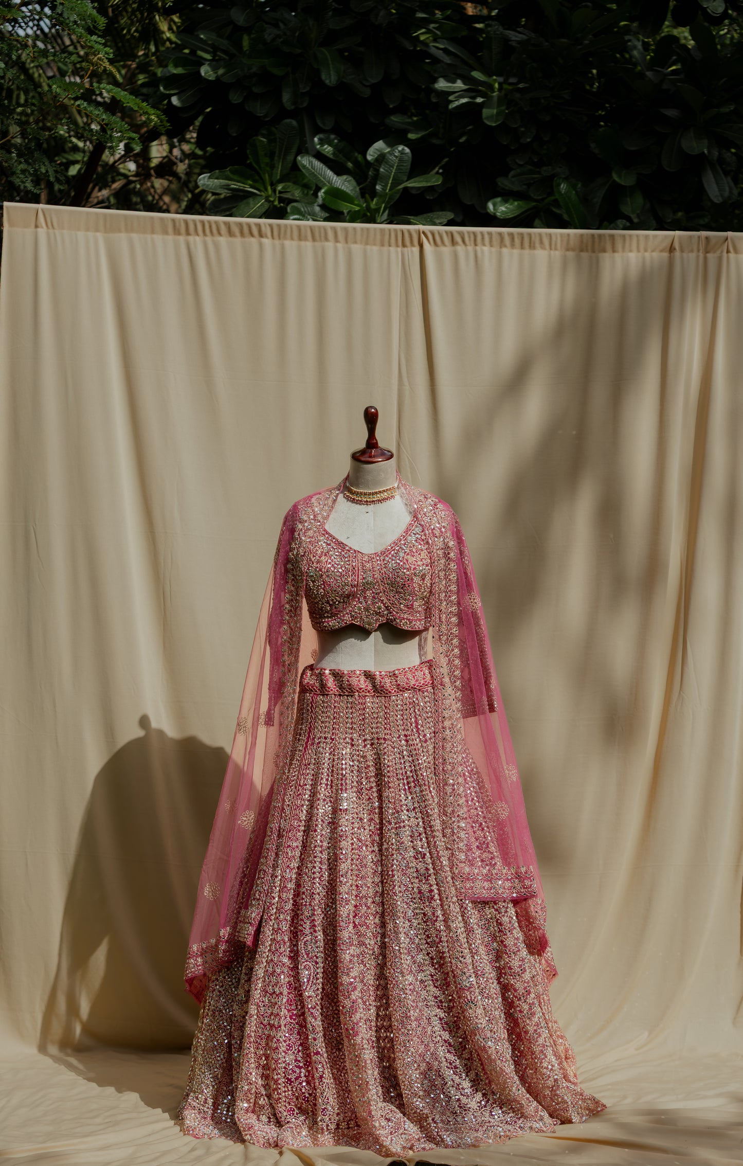 Ruby mirror work lehenga set