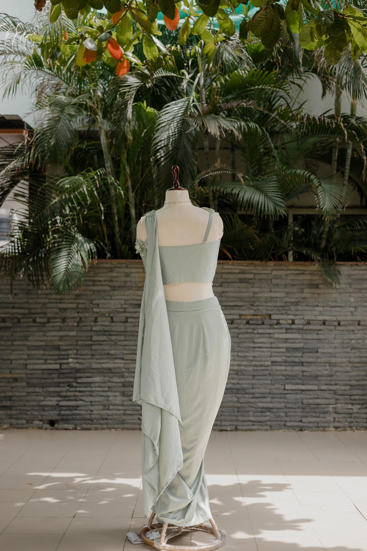 Serene sage crop-top & pleated skirt