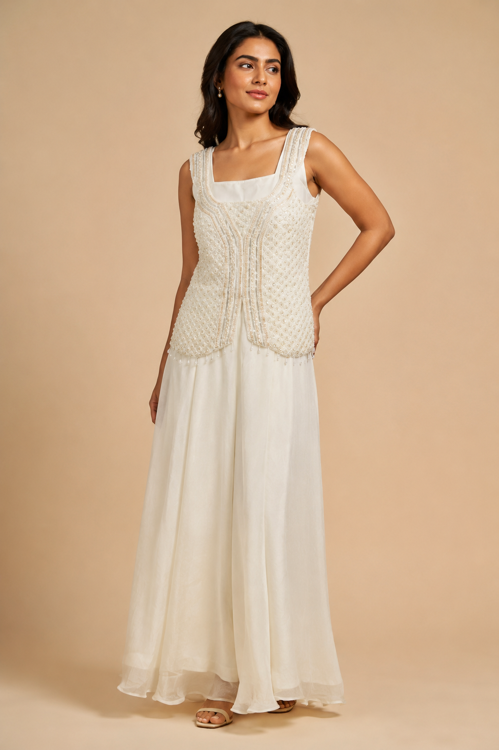 Ethereal ivory beaded palazzo ensemble