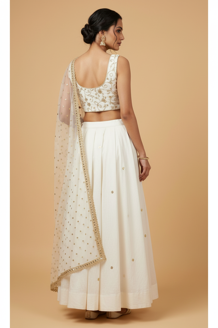 Off White Golden Jaal Skirt Set