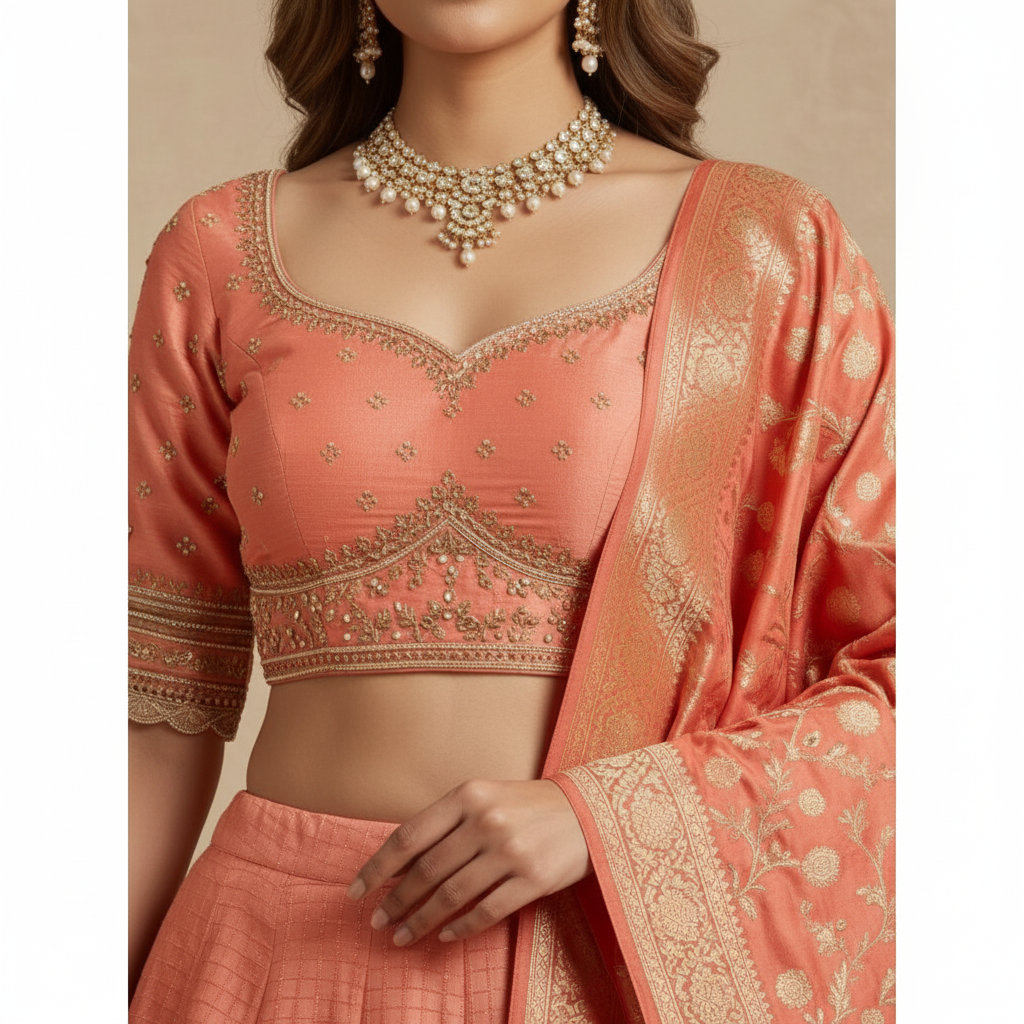 Apricot banarasi lehenga set