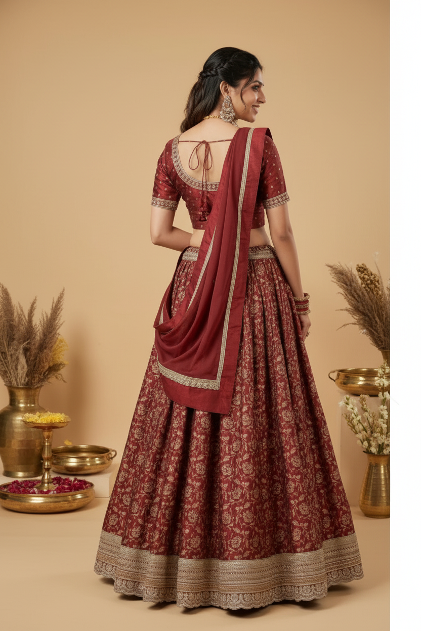 Auburn silk zari lehenga set