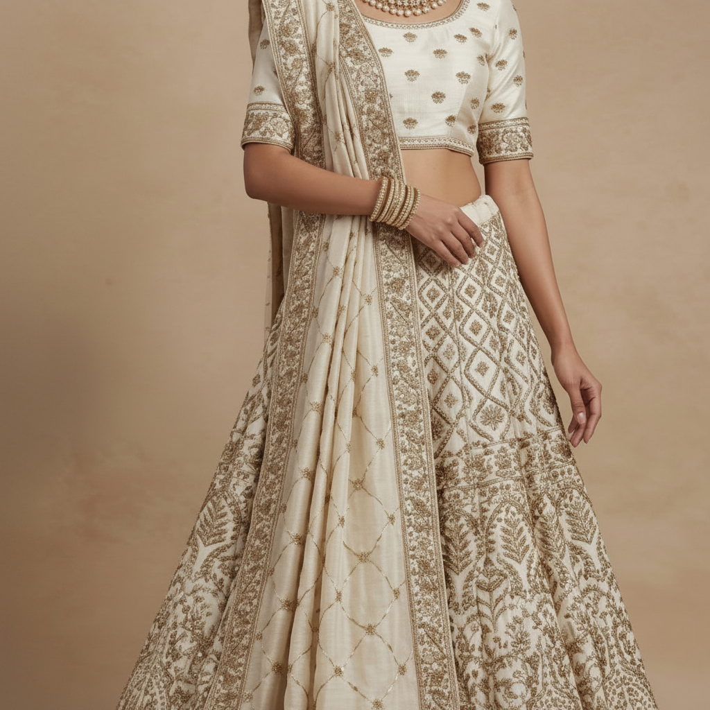 Ivory Zardosi lehenga set