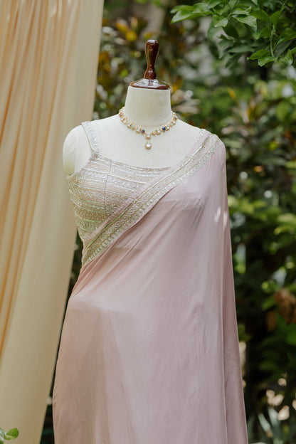 Lavender saree with embroidered blouse