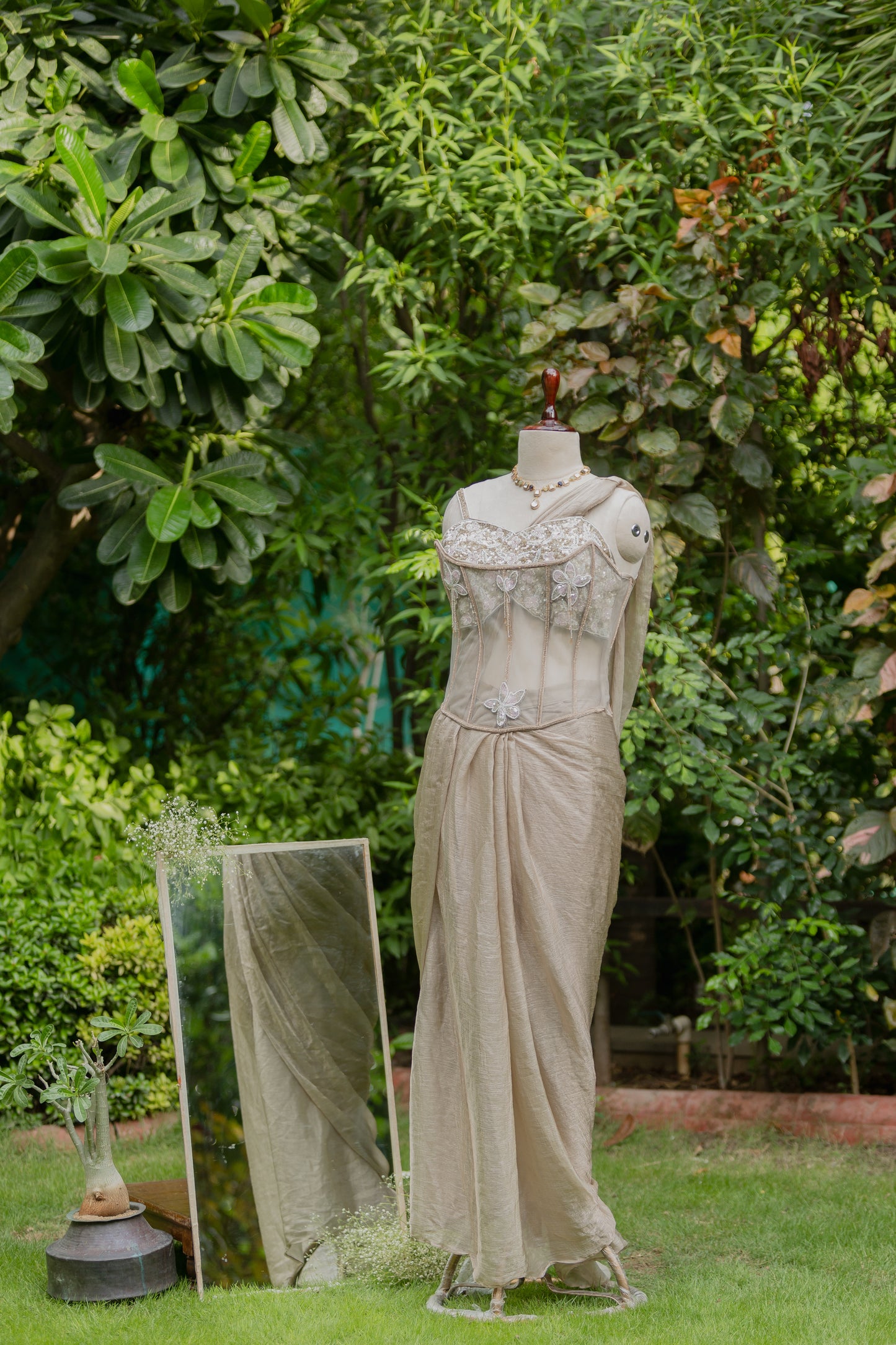 Celestial gold pre-draped saree