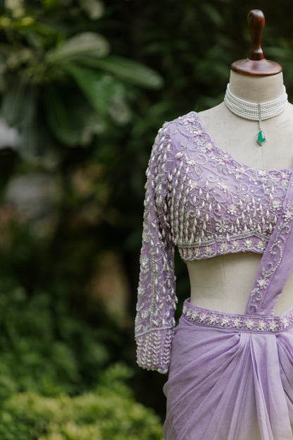Lavender pre-draped saree