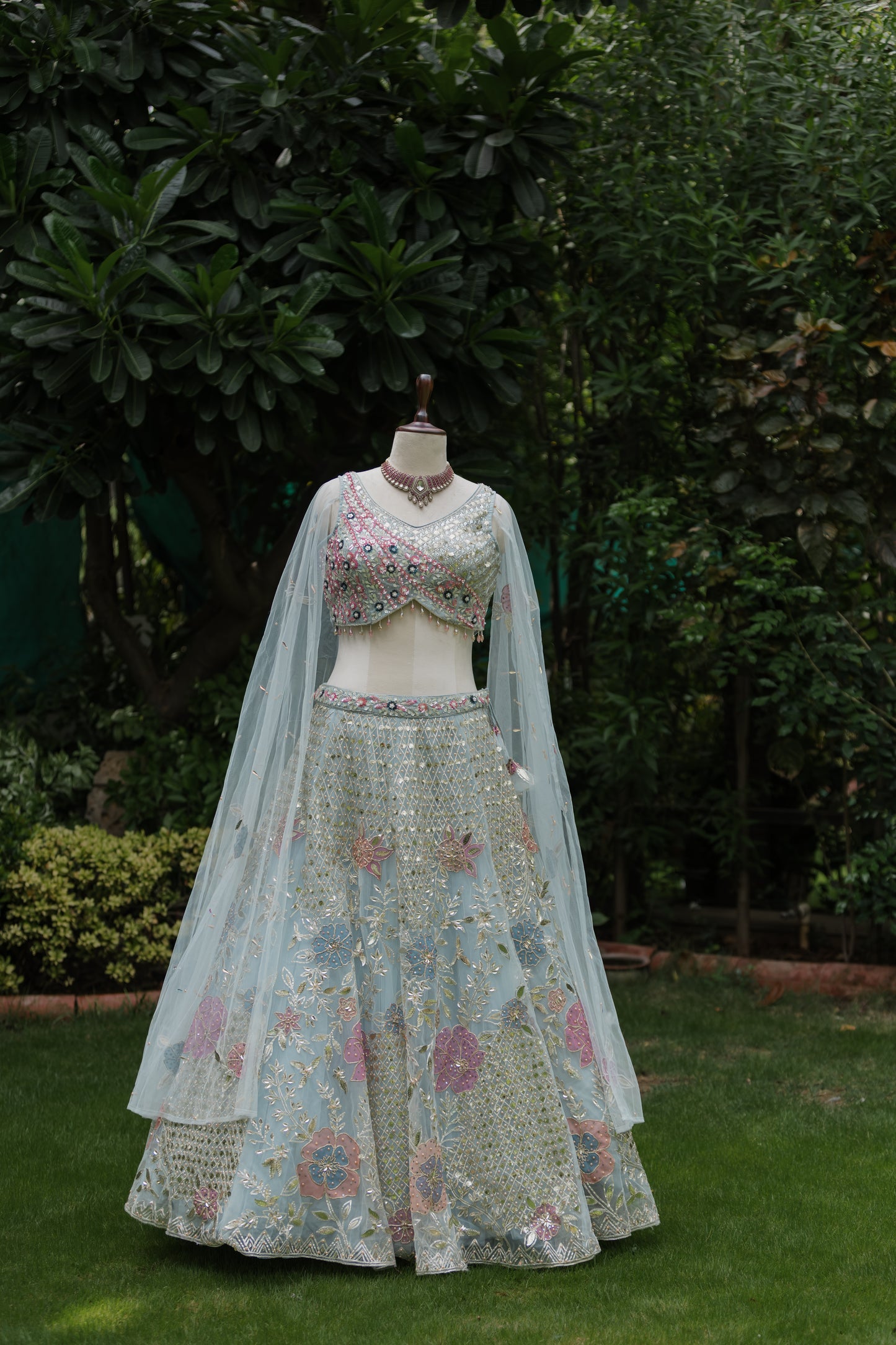 Periwinkle floral embroidered lehenga set