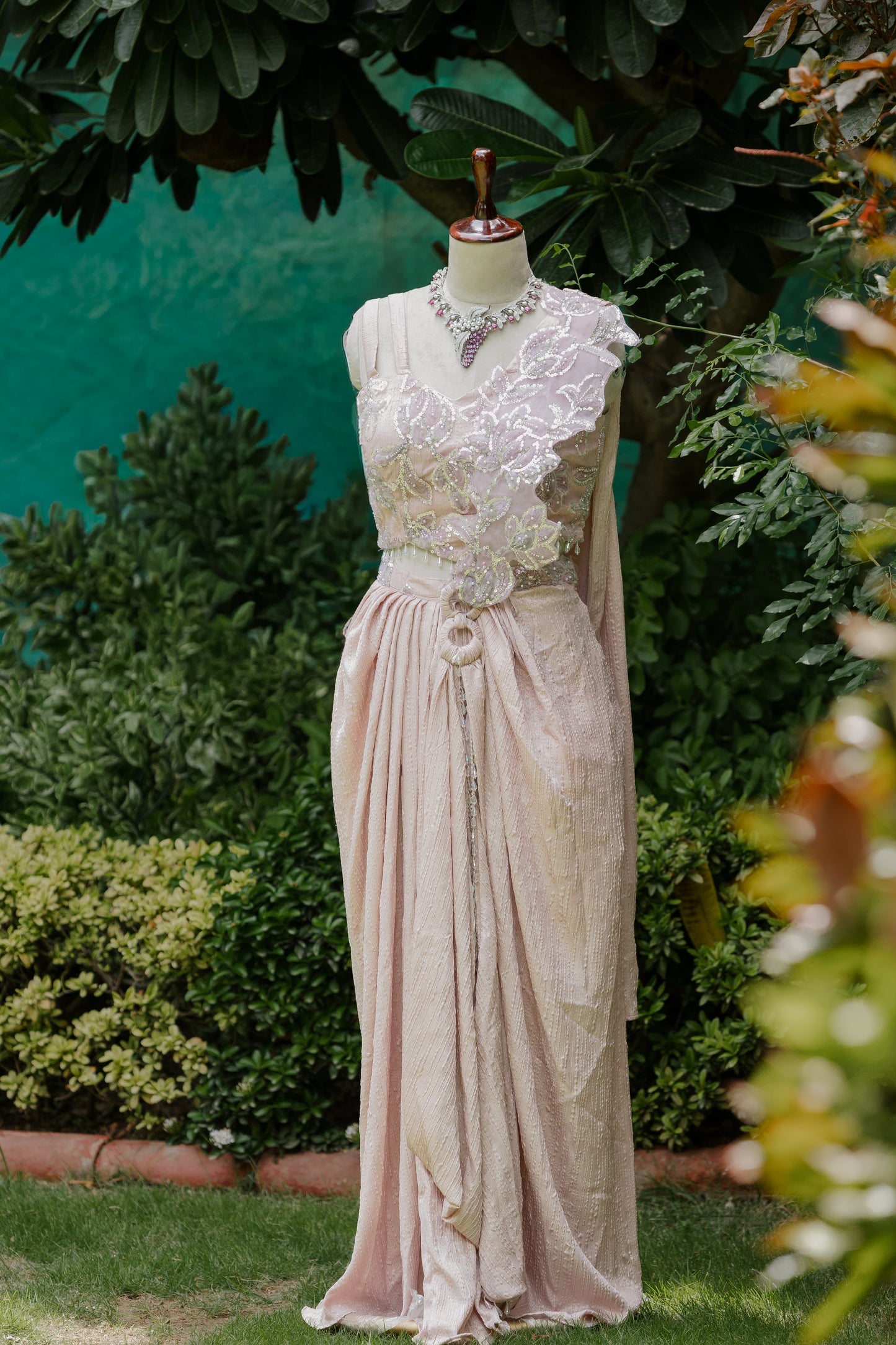 Blush convertible pre-draped saree