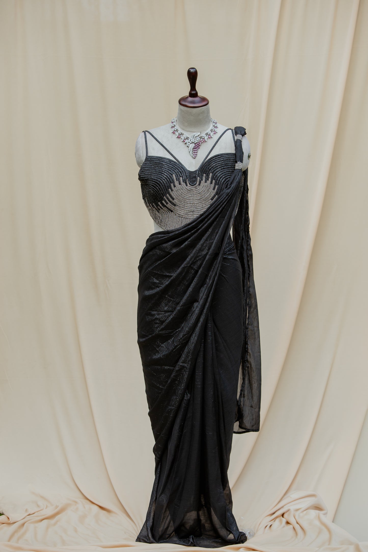 Midnight crystal pre-draped saree