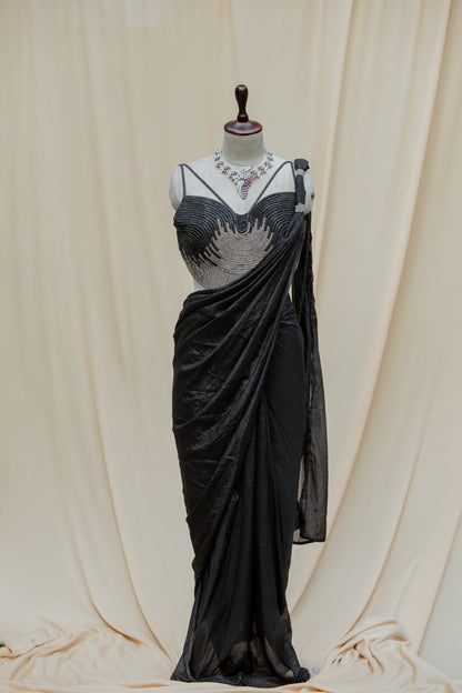 Midnight crystal pre-draped saree