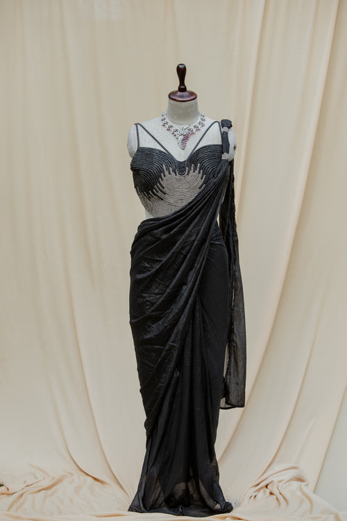 Midnight crystal pre-draped saree