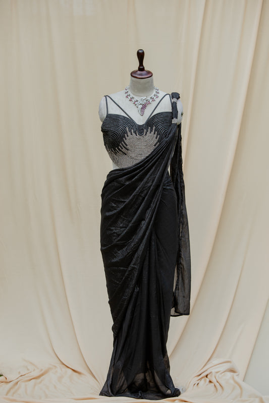 Midnight crystal pre-draped saree