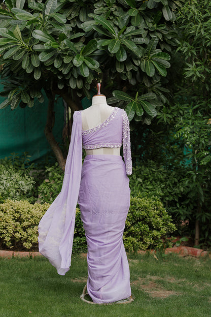 Lavender pre-draped saree