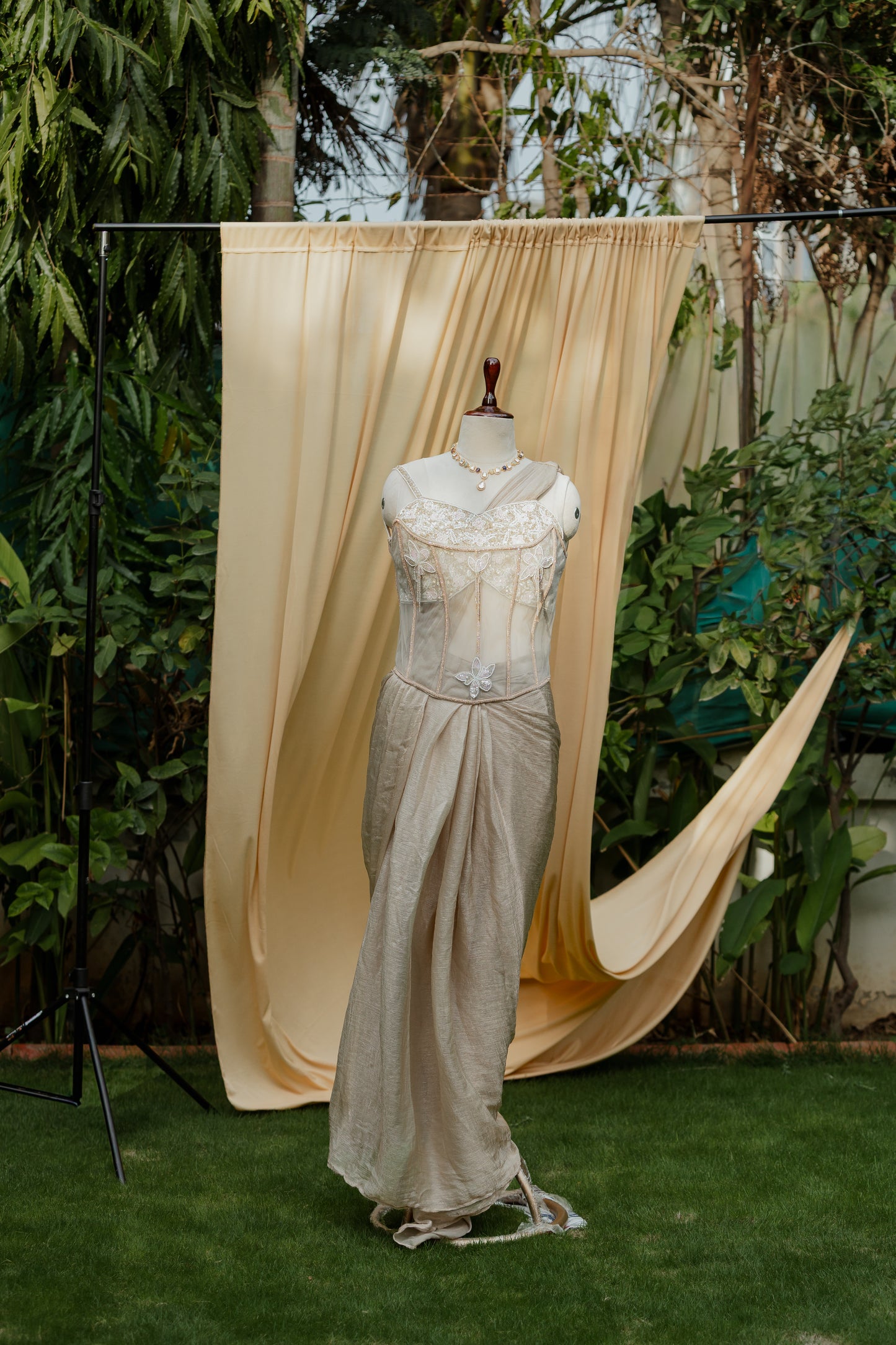Celestial gold pre-draped saree