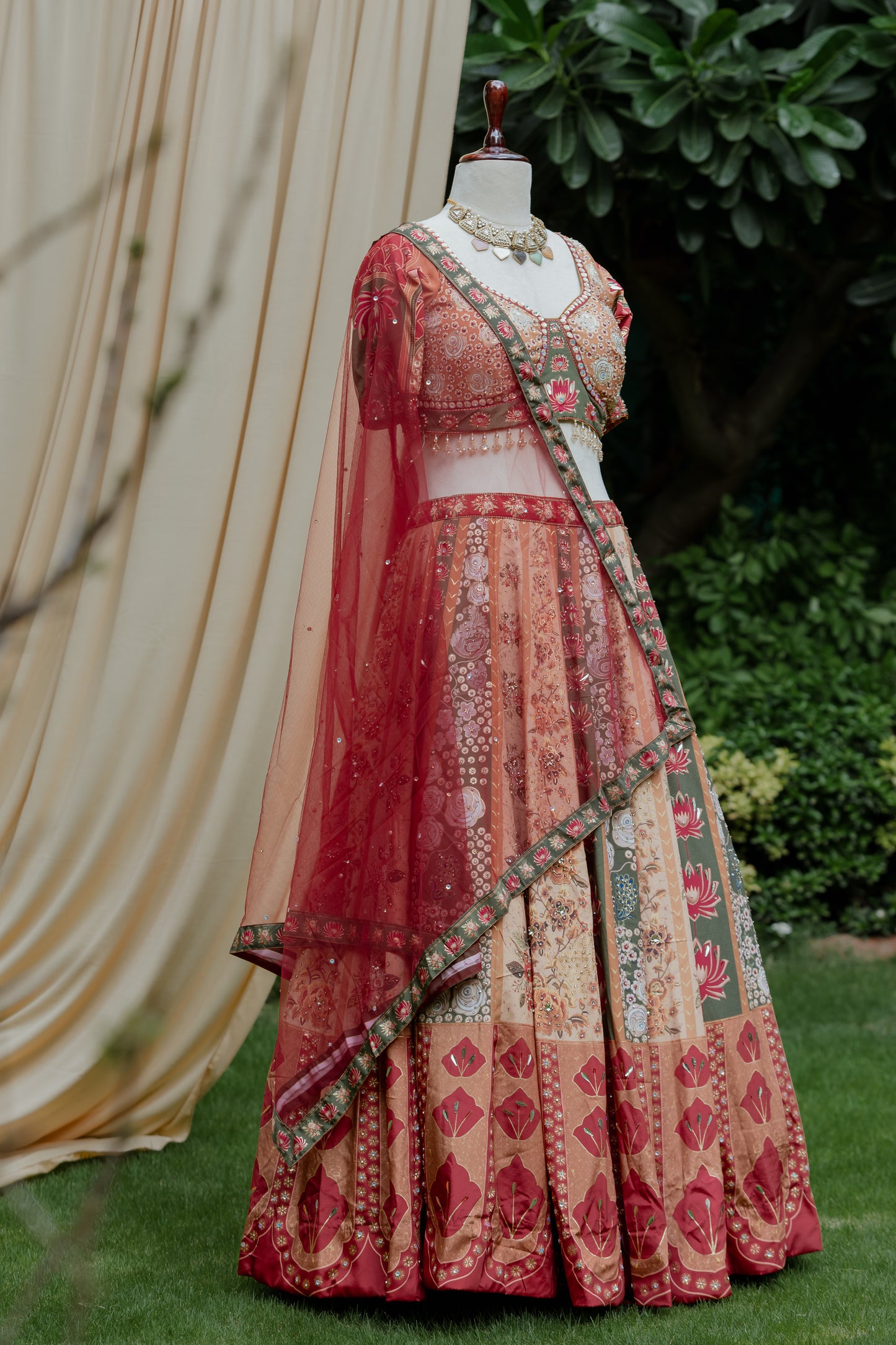 Vintage floral printed lehenga set