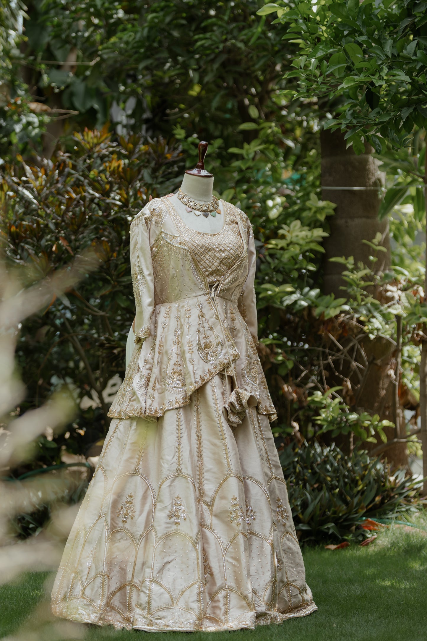 Ivory gold jacket and lehenga set