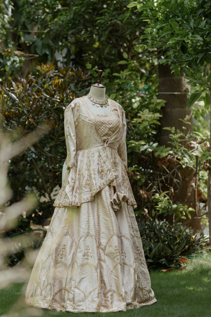 Ivory gold jacket and lehenga set