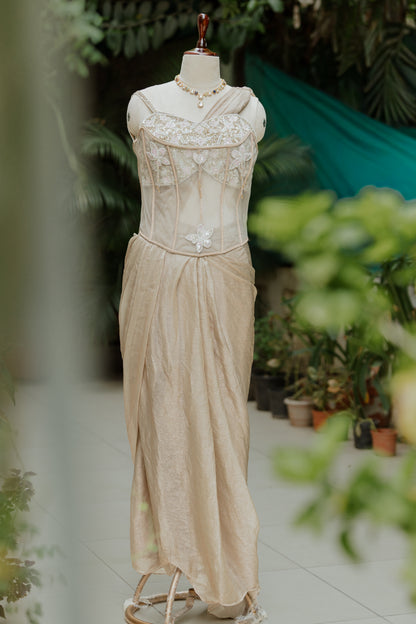 Celestial gold pre-draped saree