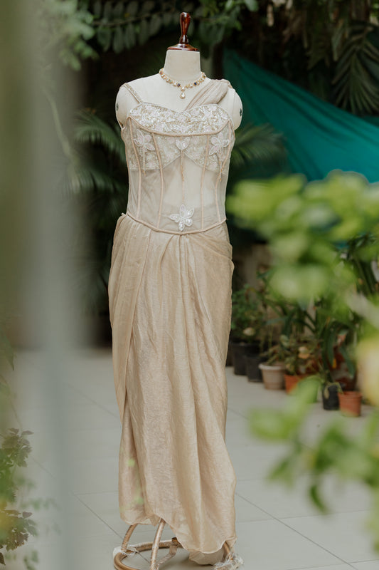 Celestial gold pre-draped saree