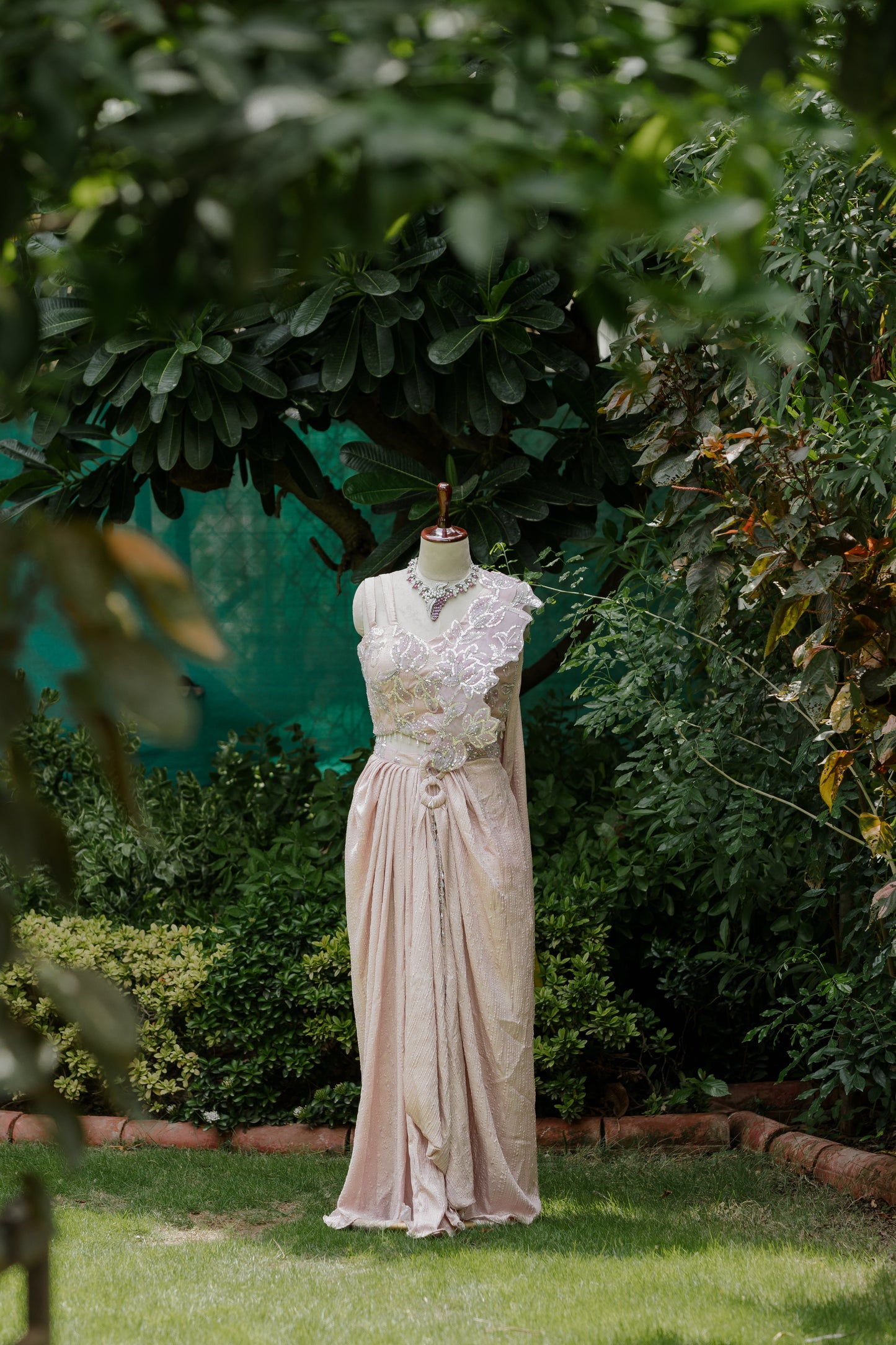 Blush convertible pre-draped saree