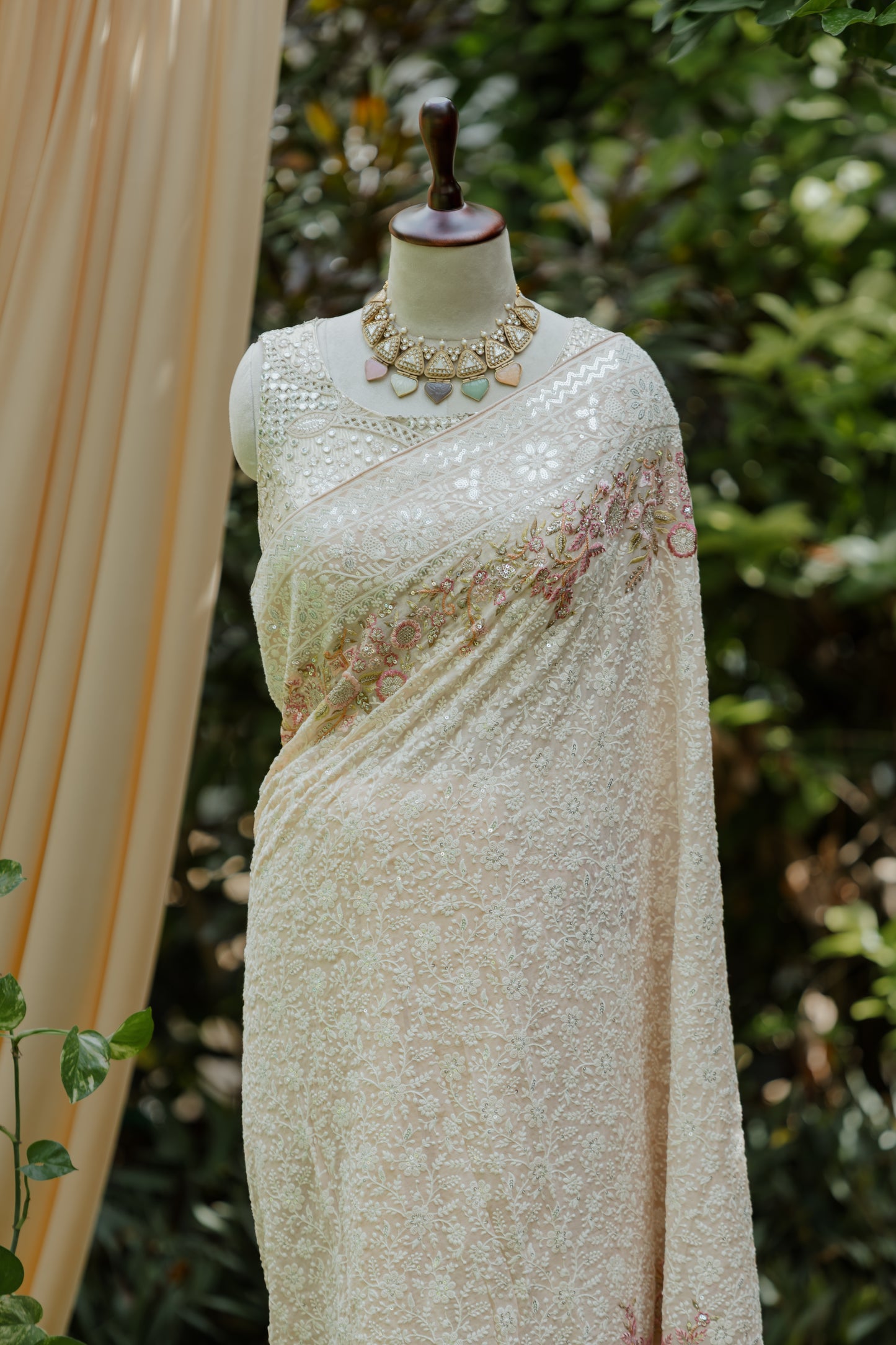 Blush chikankari saree with blousepiece