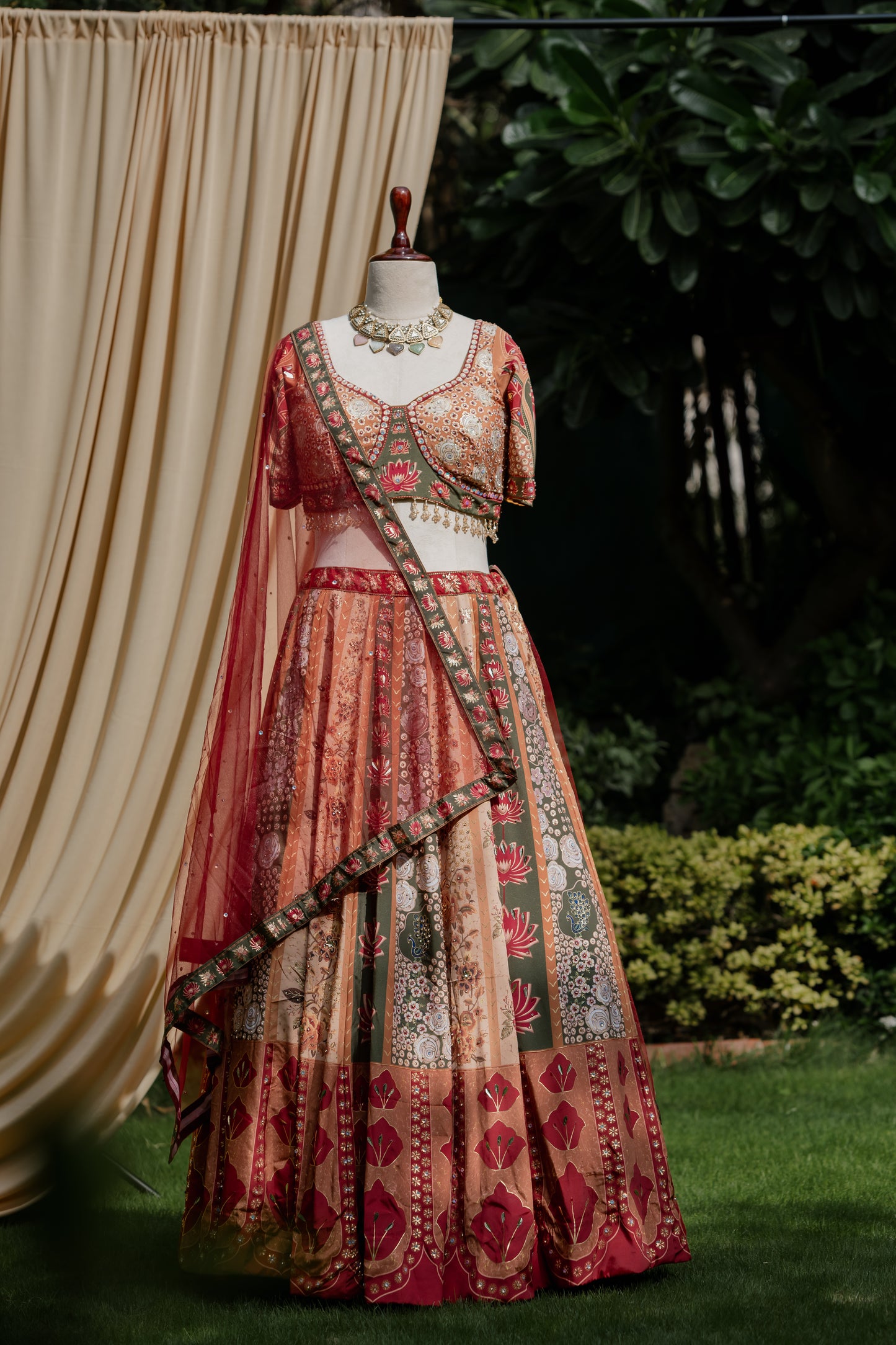 Vintage floral printed lehenga set