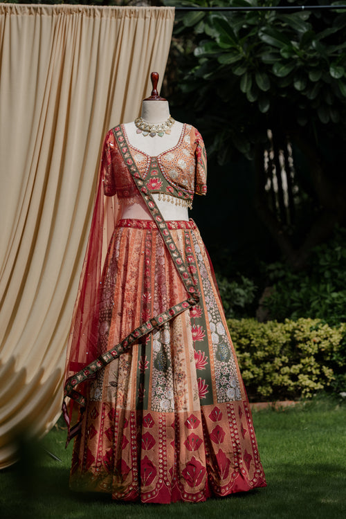 Vintage floral printed lehenga set