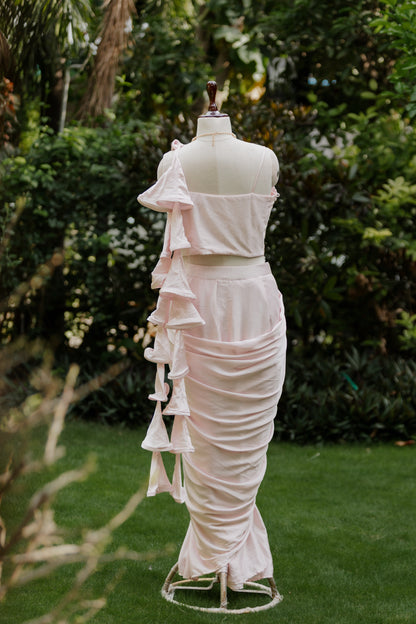 Blush beaded pre-draped saree