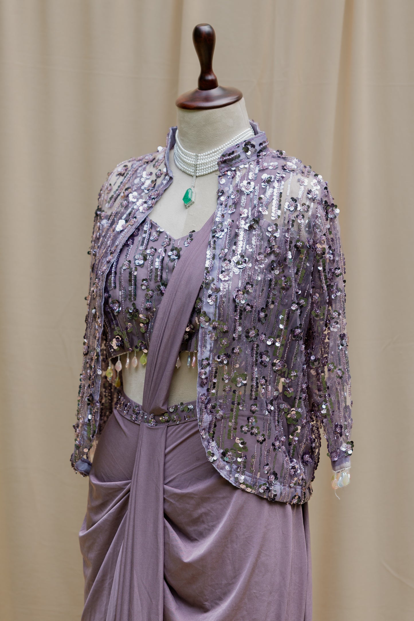Mauve bloom pre-draped saree