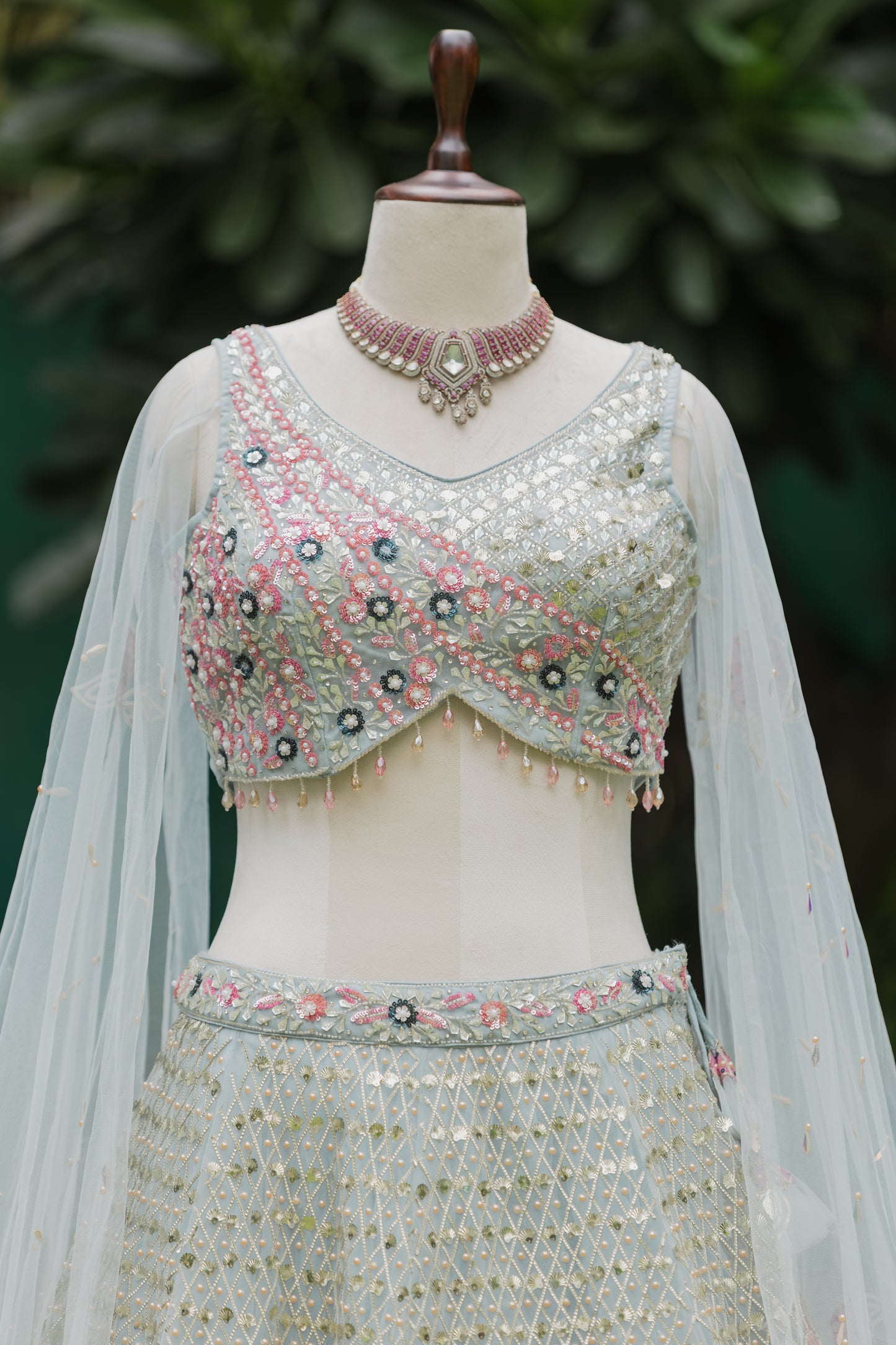 Periwinkle floral embroidered lehenga set
