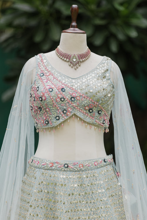 Periwinkle floral embroidered lehenga set