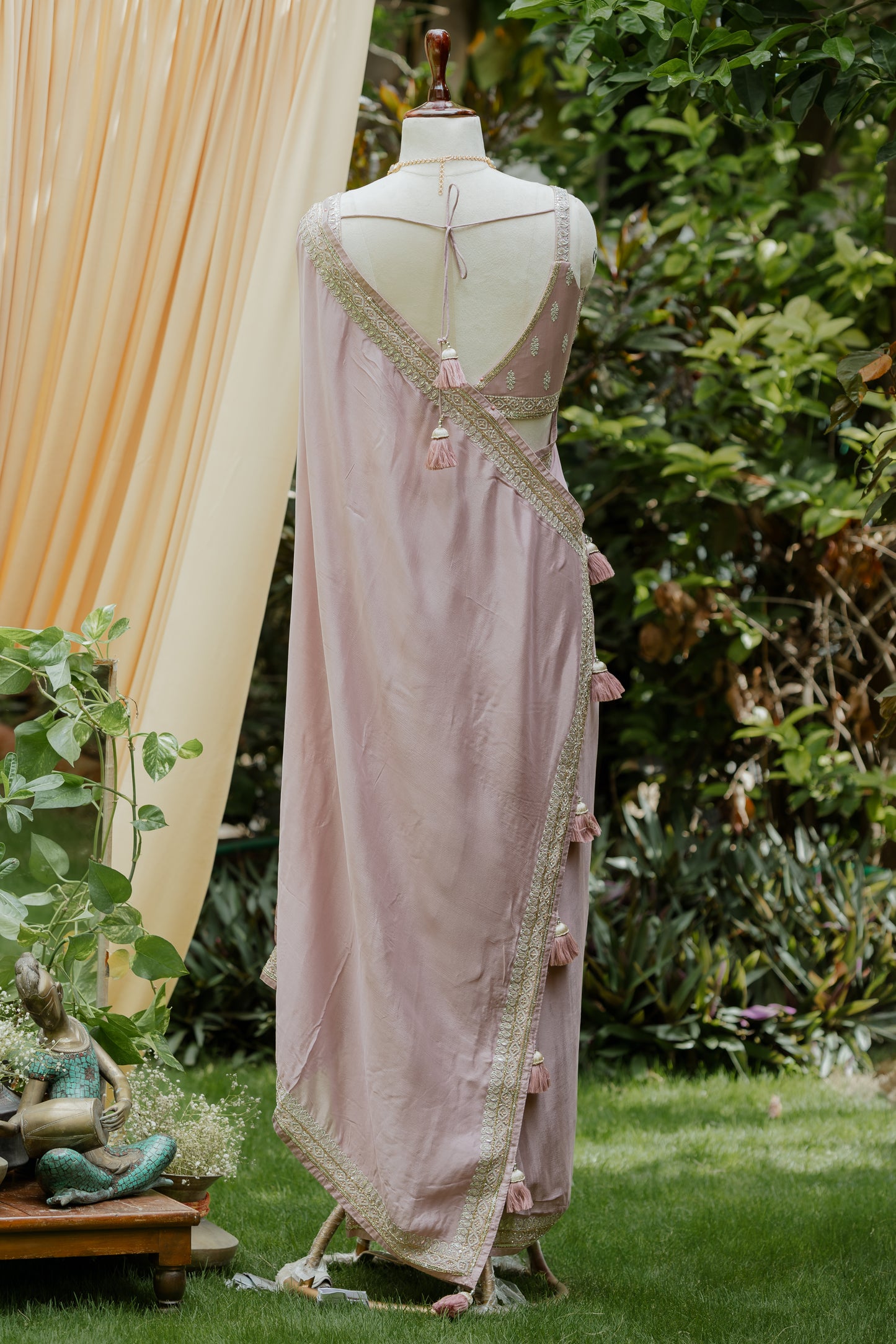 Lavender saree with embroidered blouse