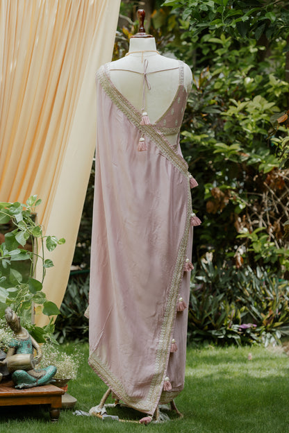 Lavender saree with embroidered blouse