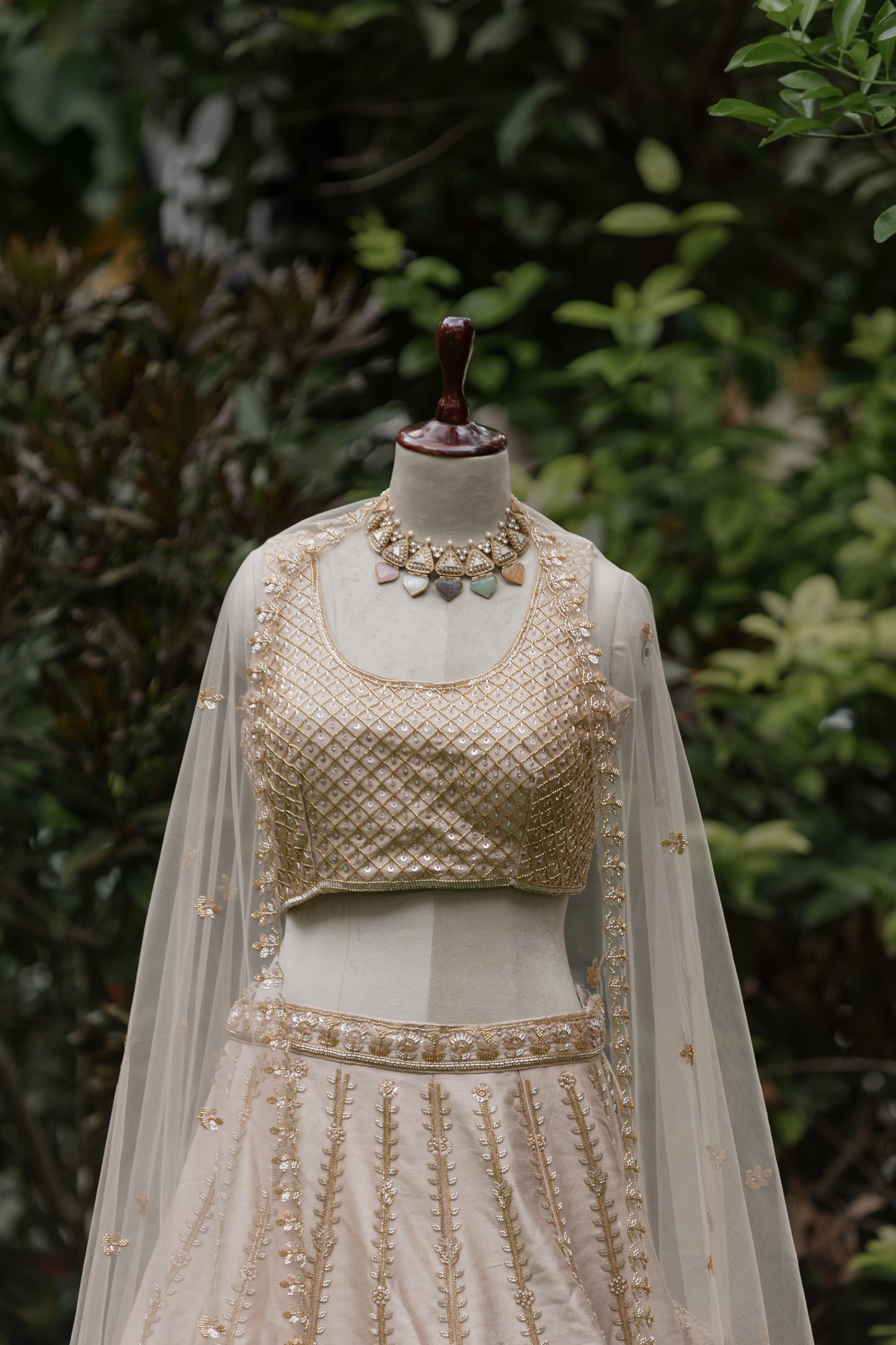 Ivory gold jacket and lehenga set