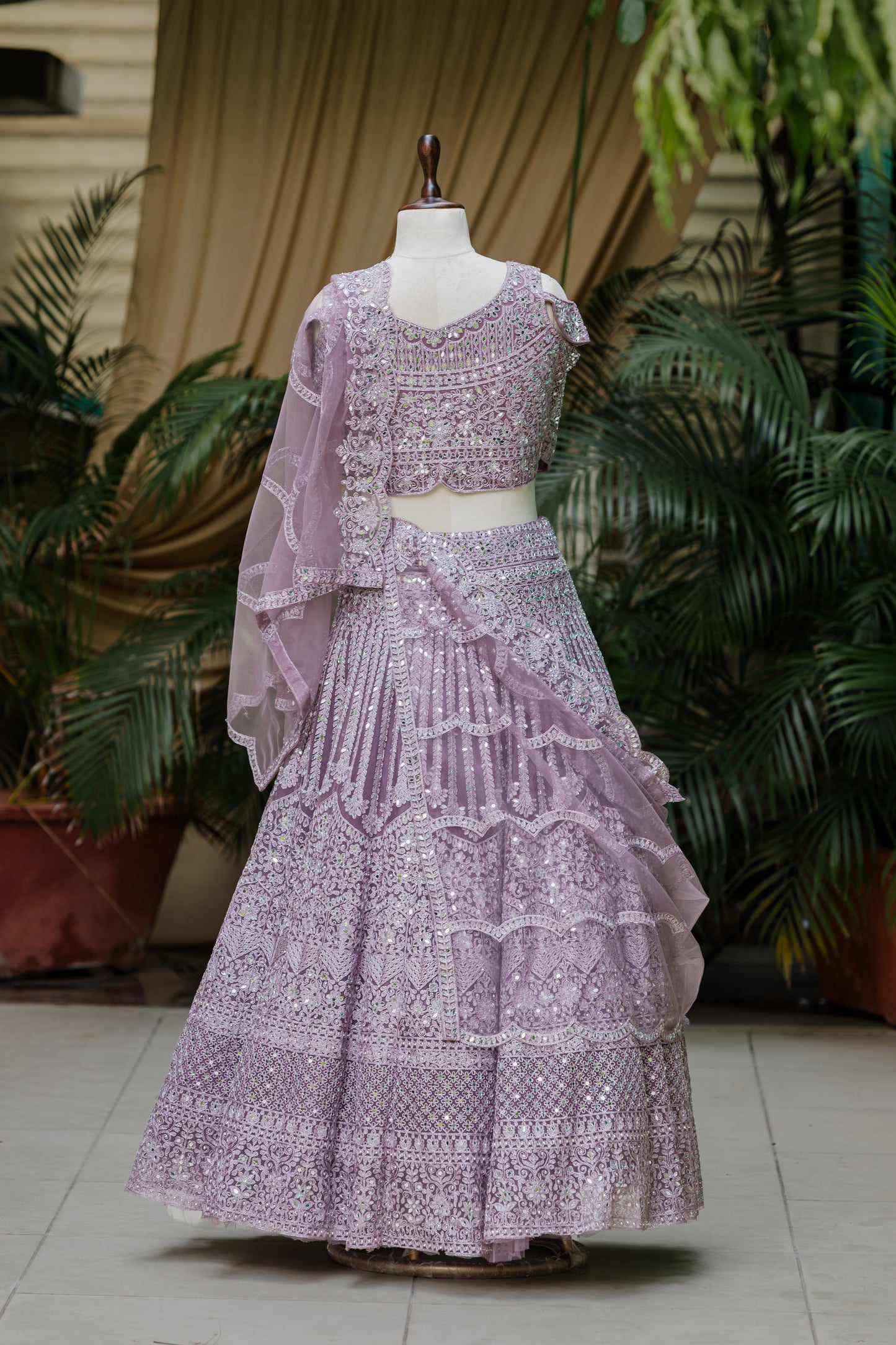 Tanzanite mirror work lehenga set