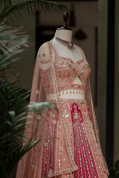Peach and Pomegranate embroidered lehenga set