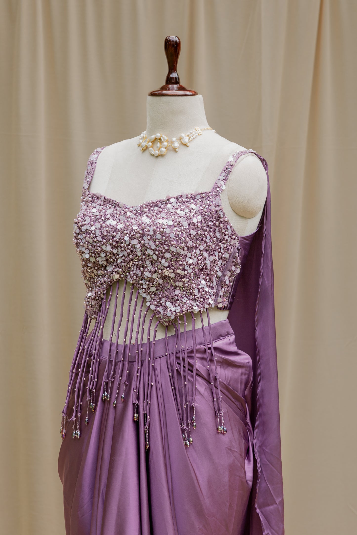 Lilac tassle crop-top and skirt