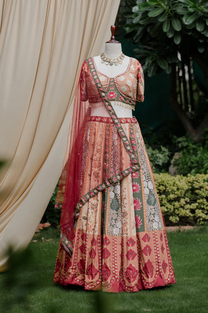 Vintage floral printed lehenga set