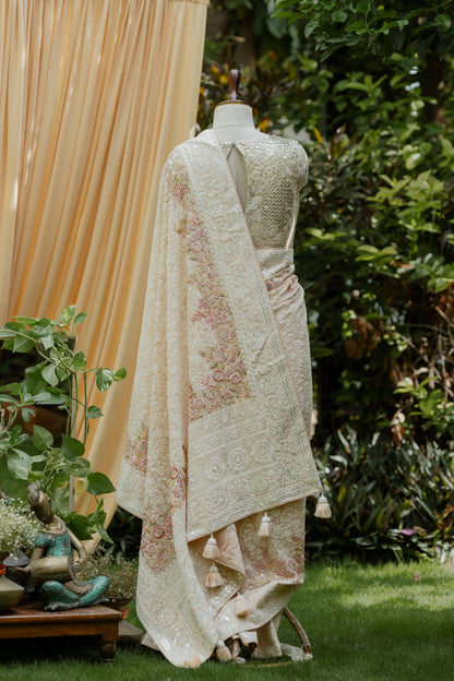 Blush chikankari saree with blousepiece