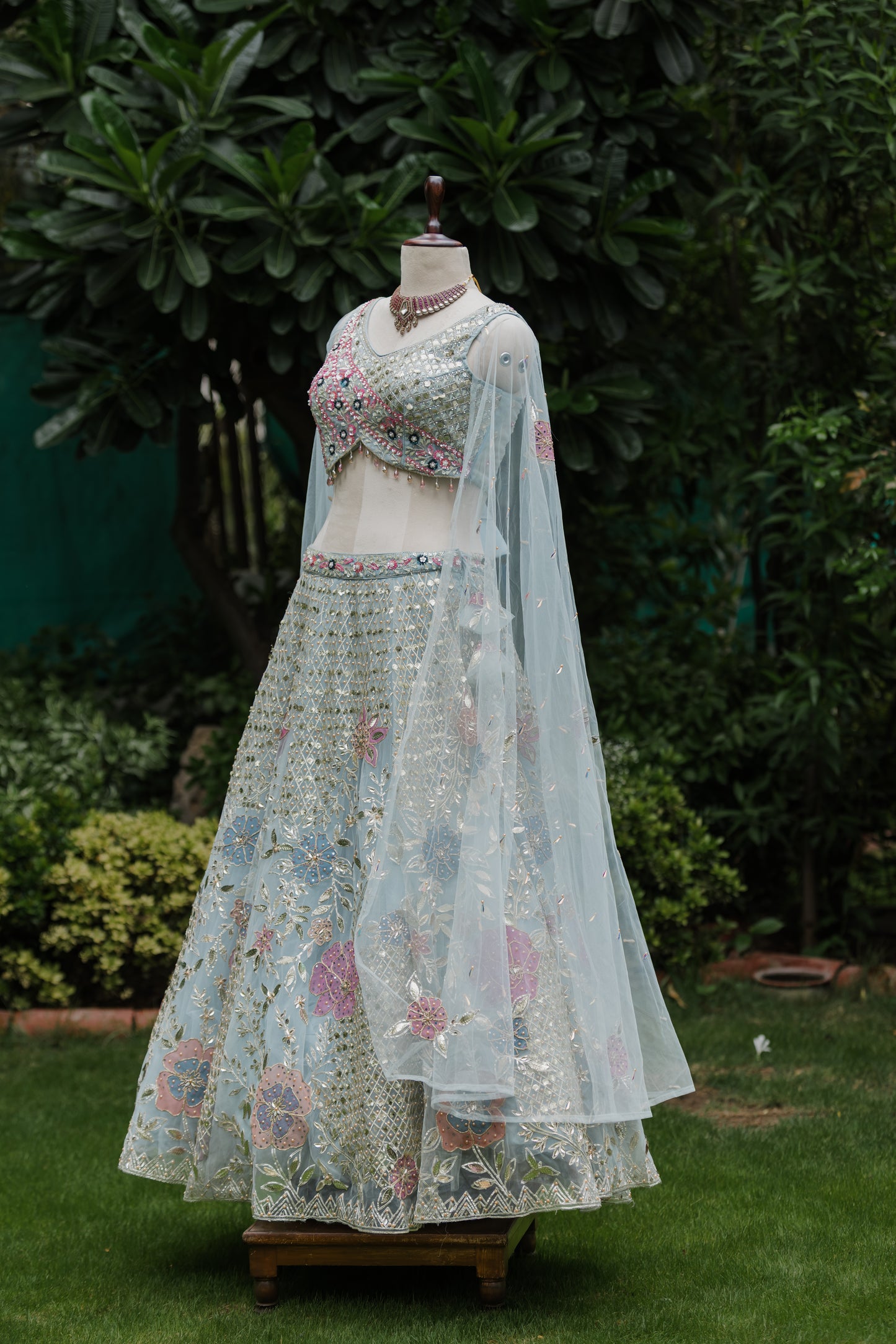 Periwinkle floral embroidered lehenga set