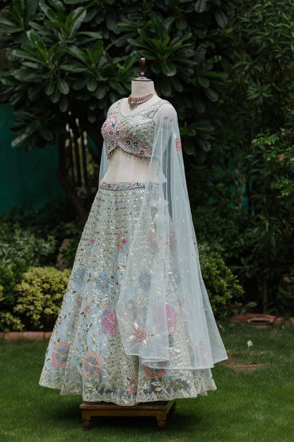 Periwinkle floral embroidered lehenga set