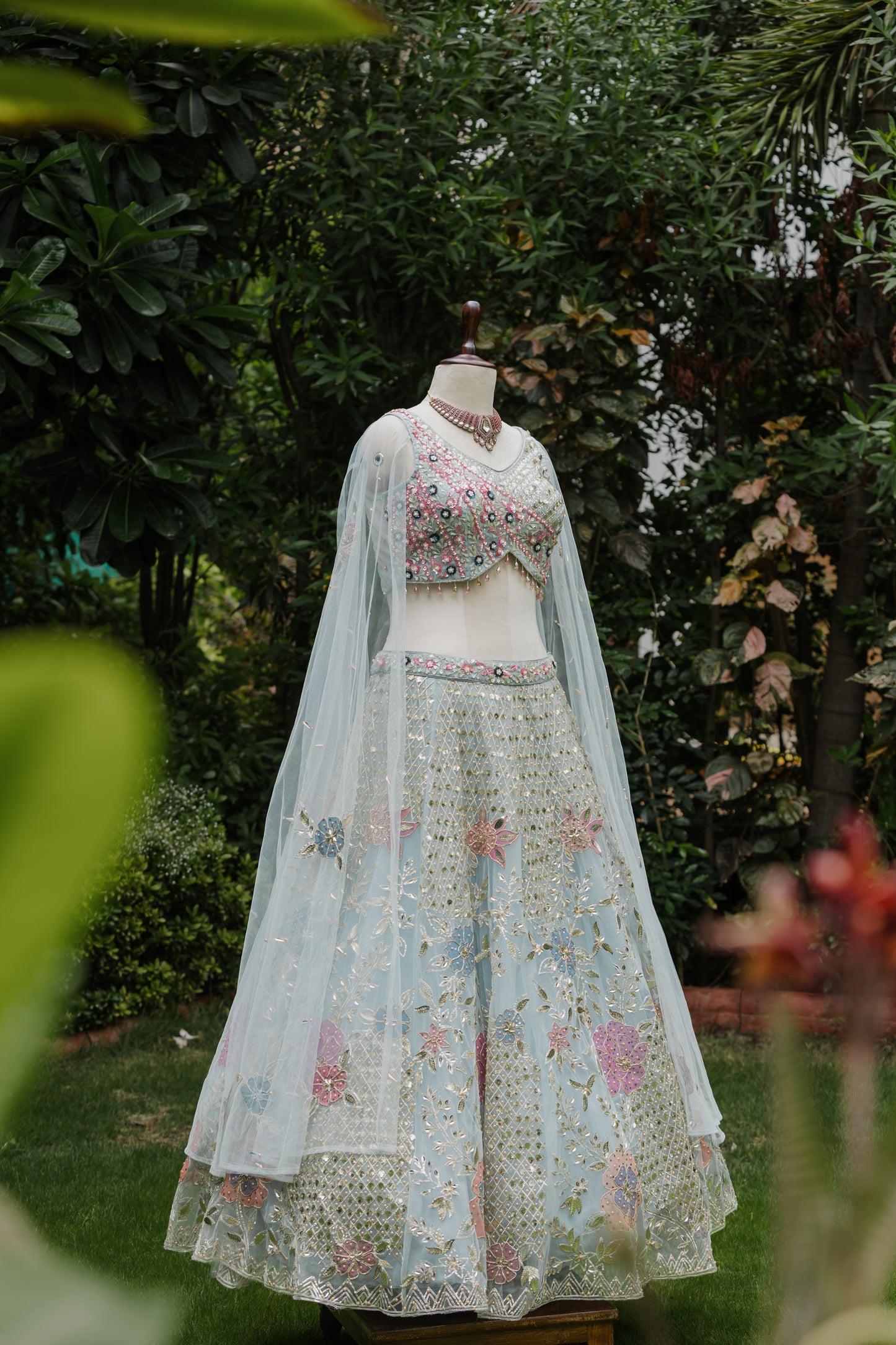 Periwinkle floral embroidered lehenga set