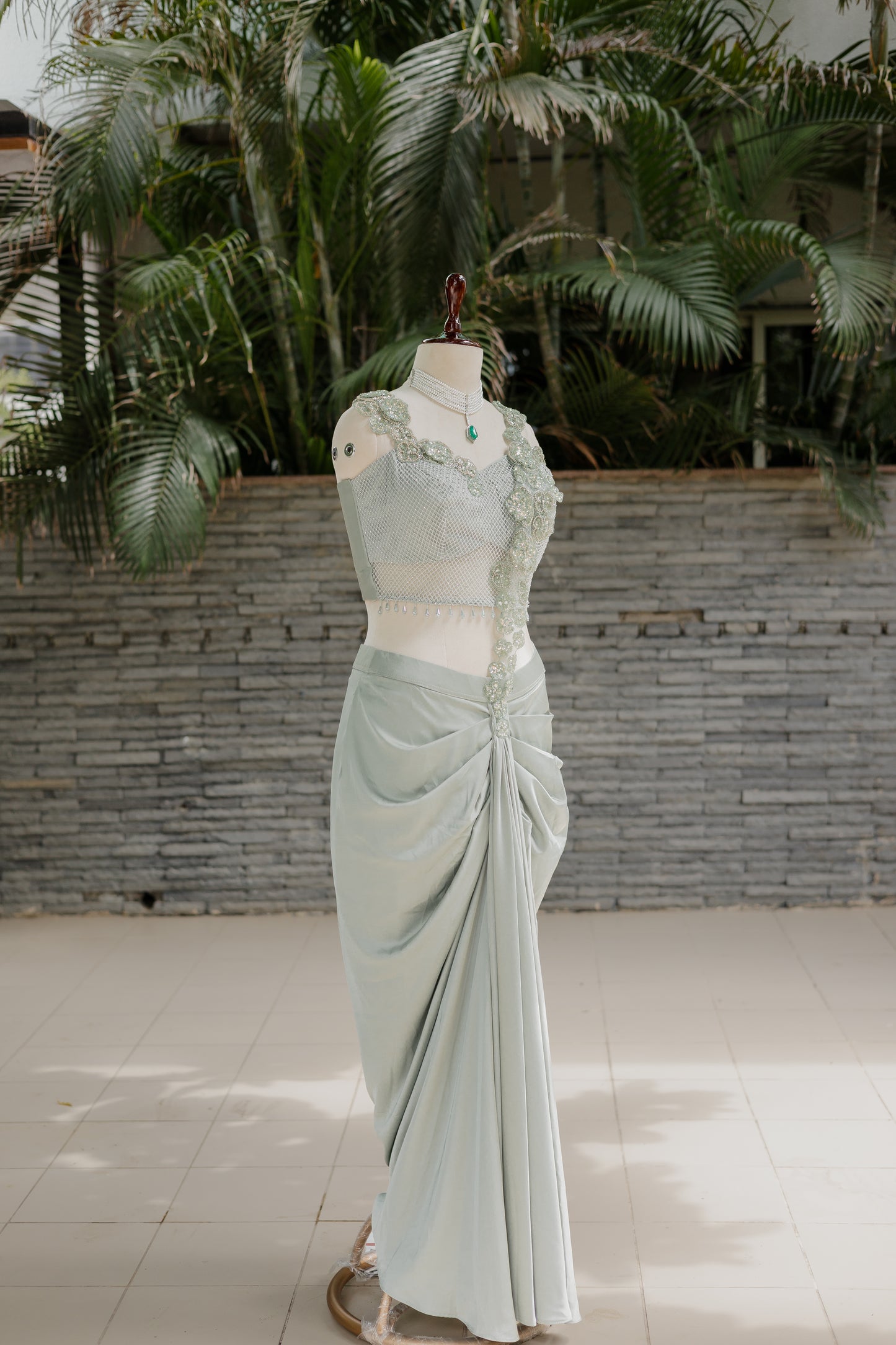 Serene sage crop-top & pleated skirt