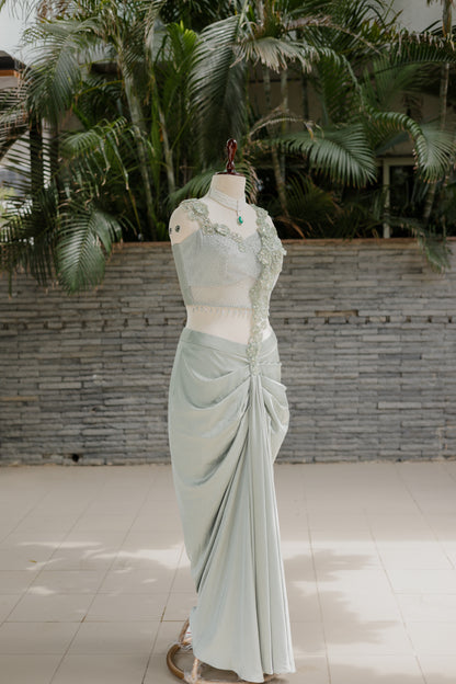 Serene sage crop-top & pleated skirt