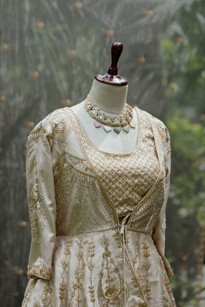 Ivory gold jacket and lehenga set