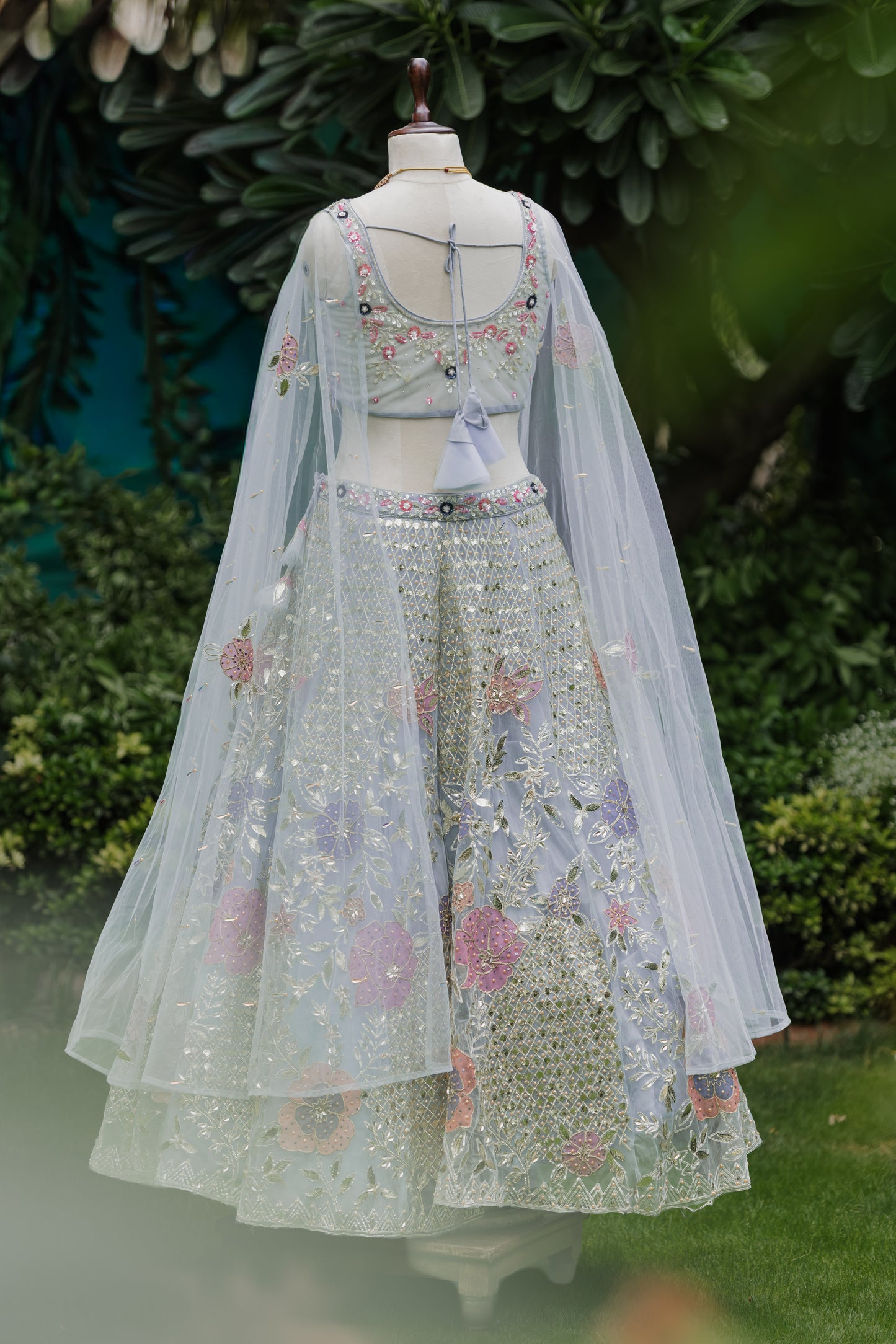 Periwinkle floral embroidered lehenga set