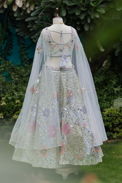 Periwinkle floral embroidered lehenga set