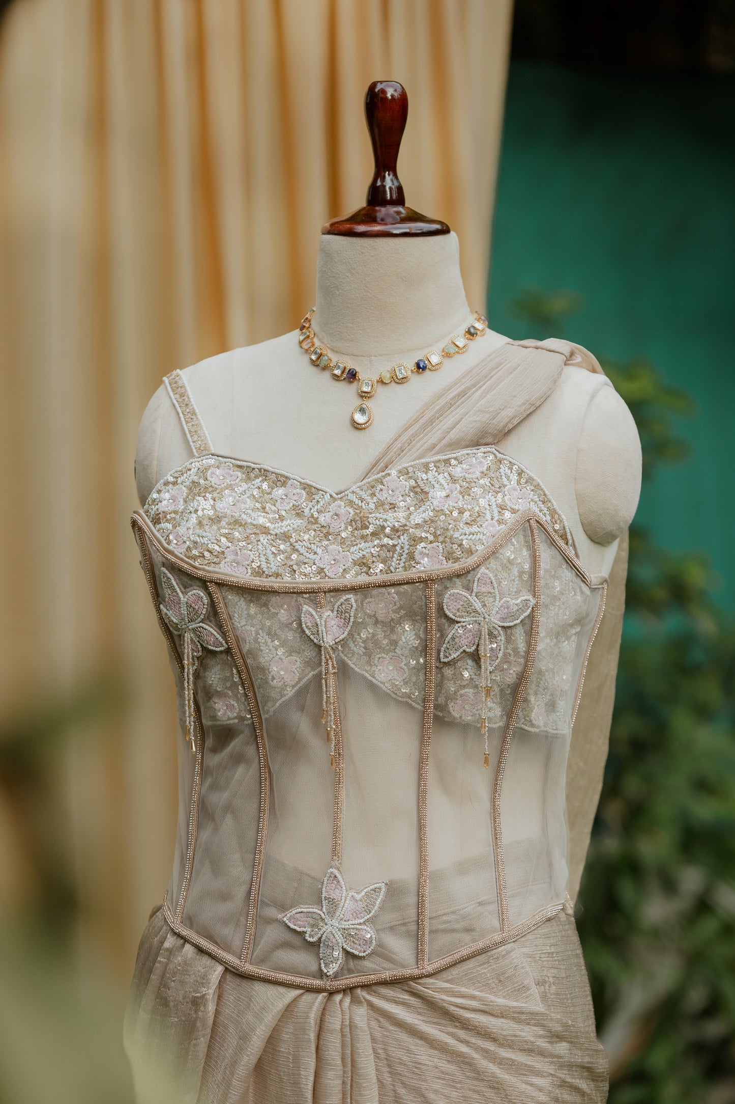 Celestial gold pre-draped saree