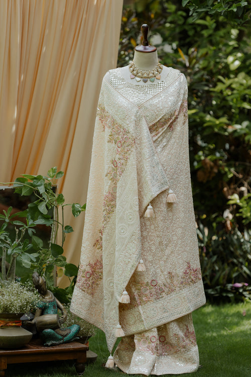Blush chikankari saree with blousepiece
