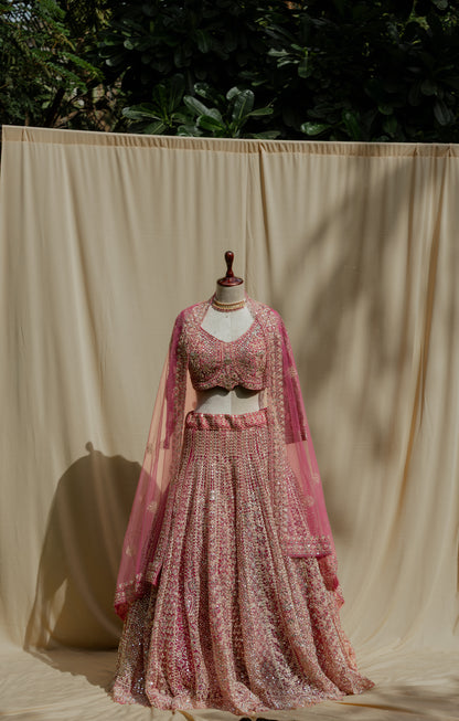 Ruby mirror work lehenga set